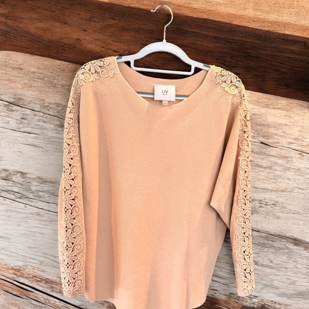 LIV Milano Embellished Lace Sleeve Pullover